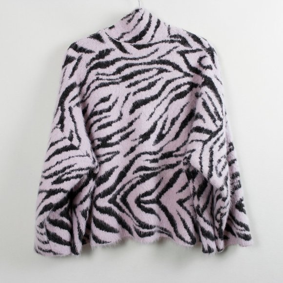 H&M Pink Zebra Pattern Fuzzy Turtleneck Sweater - Picture 13 of 13